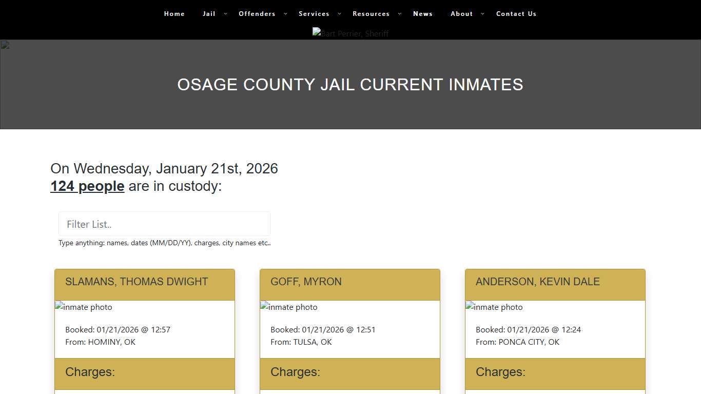 Osage County Jail Current Inmates – Osage County Sheriff's Office